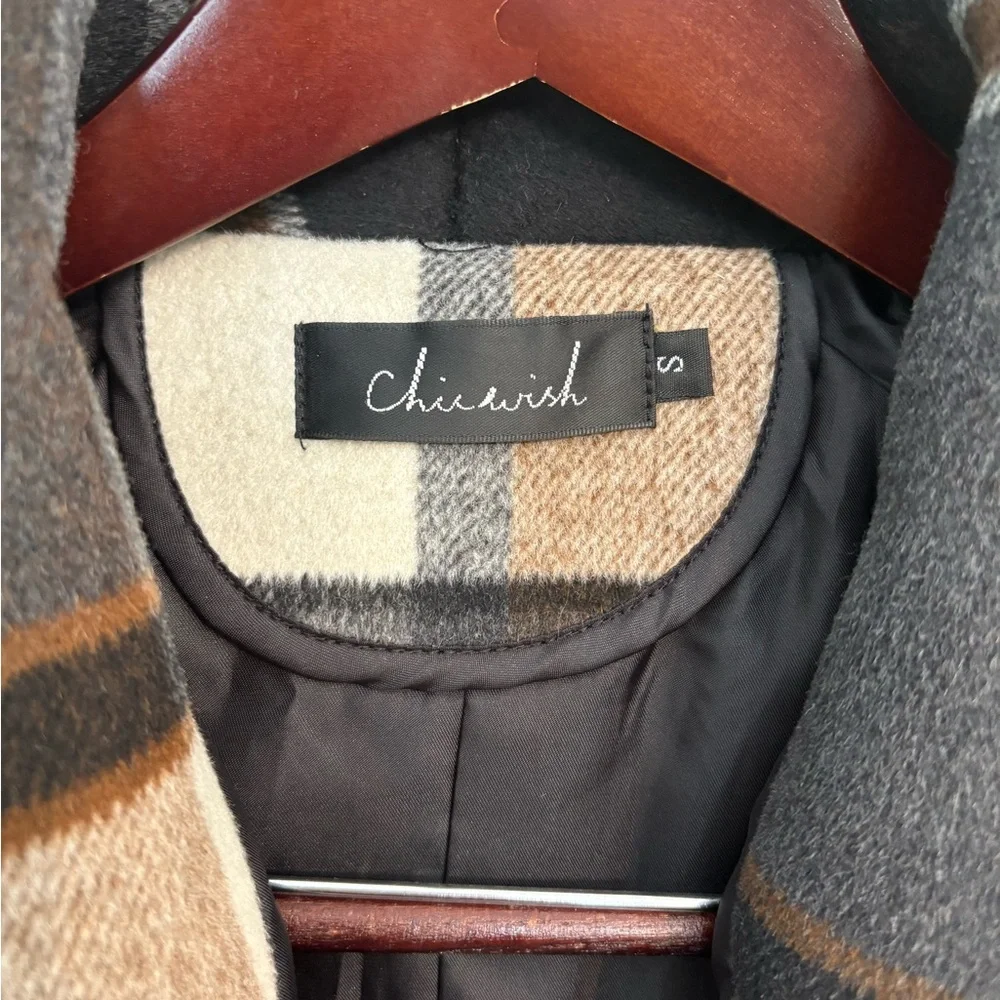 Chicwish Wool Blend Plaid Asymmetrical Belted Coat - Picture 4 of 5